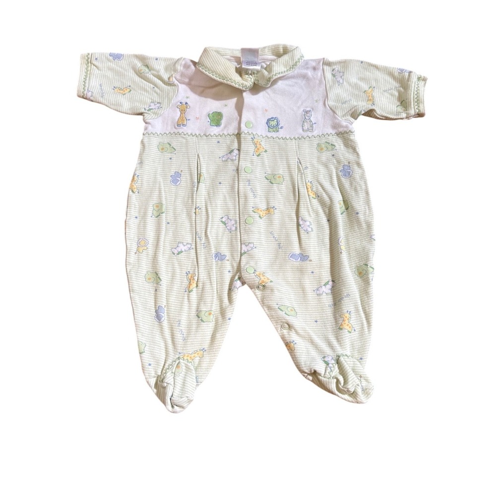 Little Me Footie Sleeper Kids Green Noahs Ark Animal Vintage Style SIZE 3 Months